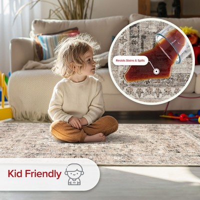 Elegant Gray 22" x 14" Synthetic Easy-Care Rectangular Area Rug