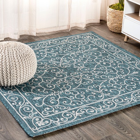 Jonathan Y Charleston Vintage Filigree Textured Weave Indoor/Outdoor Teal/Gray 3 ft. x 5 ft. Area Rug