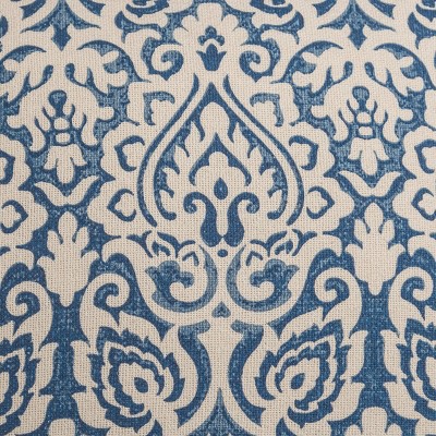 Large Blue Damask Cotton Square Throw Pillow
