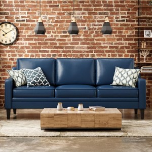 Kumasinova 78.75" Blue Slipcovered Faux Leather Sofa,Curved Armrests Sofa with High-Density Foam,Solid Wood Frame,3-Seater Sofa Couch for Living Room - 1 of 4