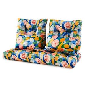 ARTPLAN Outdoor Cushions for Settee,Wicker Loveseat Cushions with Tie,Tufted Patio Cushions 2 U-Shaped Set of 5 Piece,L44xW19，Floral - 1 of 4