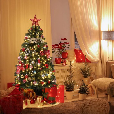 4.5 Ft Artificial Fiber Optic Christmas Tree, Pre-Lit Christmas Tree with 300 Led Lights, 8 Lighting Modes, Metal Hinges & Black Base, Green