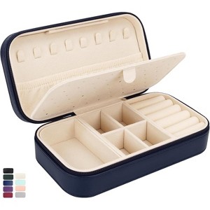 PU Leather Travel Jewelry Case Beige Color Compact Organizer for Earrings Necklaces - 1 of 4