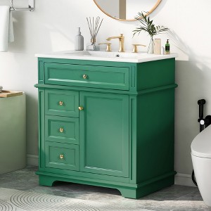 30" Bathroom Vanity with Sink Combo, Bathroom Storage Cabinet with 3 Drawers, Freestanding Under-mount Ceramic Sink Vanity Set For Bathroom - 1 of 4