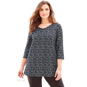 Catherines Suprema 3/4 Sleeve V-Neck Tee - 1 of 4