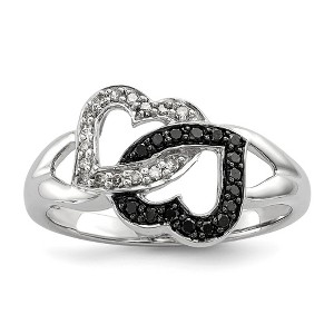 Black Bow Jewelry 1/8 Ctw Black & White Diamond Double Heart Ring in Sterling Silver - 1 of 4