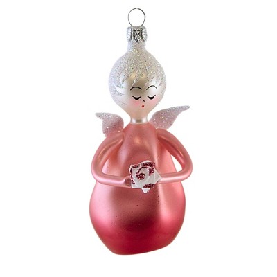 Italian Ornaments 4.0 Inch Pink Ombre Angel With Flower Baby Baptism Ornament Tree Ornaments