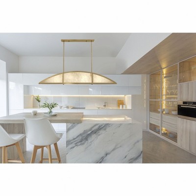 Legacy Warm Brass 4-Light Linear Chandelier with Alabaster Shade