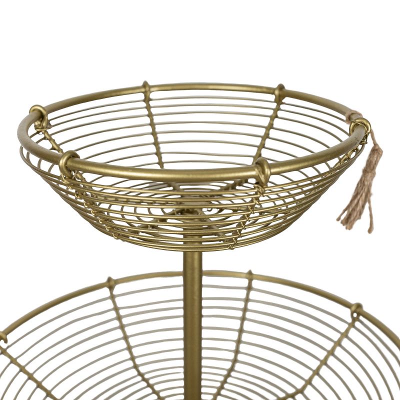 3-Tiered Basket Riser Brass Metal with Jute Tassel by Foreside Home & Garden, 4 of 7