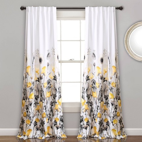 Set Of 2 (84x52) Zuri Flora Light Filtering Window Curtain Panels  Yellow/gray - Lush Décor : Target