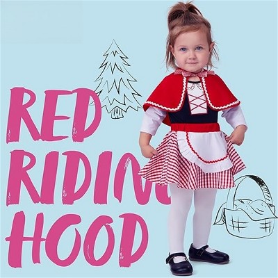 Joyfy Baby Girls Halloween Cosplay Costume Little Red Riding Hood Costume Outfit with Hood Bodysuit Cape&Skirt Set for Dress Up Party