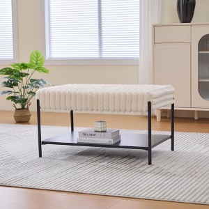 Sapphtopaz Ottoman Faux Fur Foot Stool with Metal Legs Modern Ottoman with Wooden Open Storage Shelf for Living Room, Bedroom, Entryway - 1 of 4