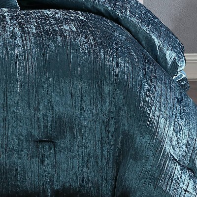 Royal Blue Crinkle Velvet King Comforter Set with Decorative Pillows