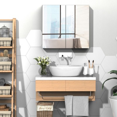 Bathroom Mirrored Cabinet, 24"x22" Steel Frame Medicine Cabinet, Wall-Mounted Storage Organizer with Double Doors