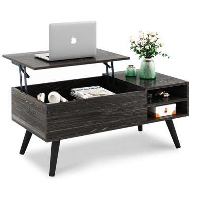 Lift Top Coffee Table for Living Room, Small Coffee Table with Storage,Hidden Compartment and Adjustable Shelf, Mid Century Modern,  Wood, Cherry