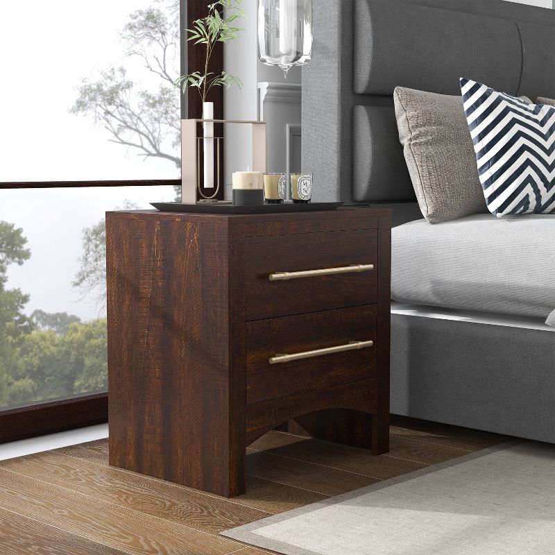 24/7 Shop At Home Melonnes Transitional 2 Drawer Nightstand Walnut, 2 of 8