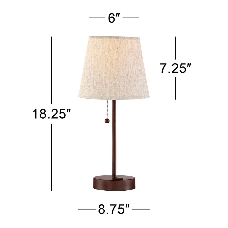 360 Lighting Justin Modern Accent Table Lamps 18 1/4" High Set of 2 Marbled Bronze Metal with USB Charging Ports Oatmeal Drum Shade for Bedroom Desk, 4 of 9