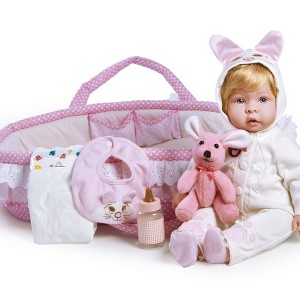 Paradise Galleries "Molly & Fluffy" Soft Baby Doll.  17" weighted baby doll comes with 8 Accessories.  Age 3+ - 1 of 4