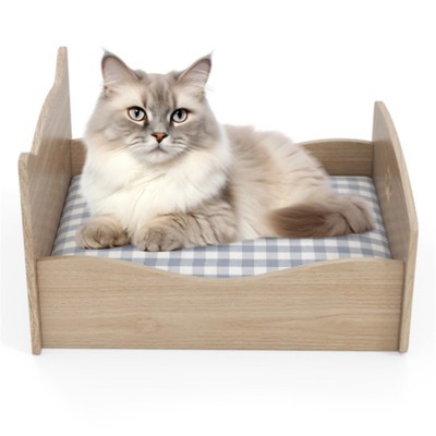 VisioGear Elevated Pet Bed with Protective Rails and Headboards, Pet Bed for Cat, Natural, 21"*18"*20"