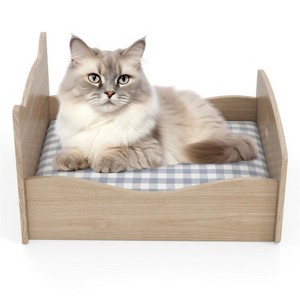 VisioGear Elevated Pet Bed with Protective Rails and Headboards, Pet Bed for Cat, Natural, 21"*18"*20" - 1 of 4