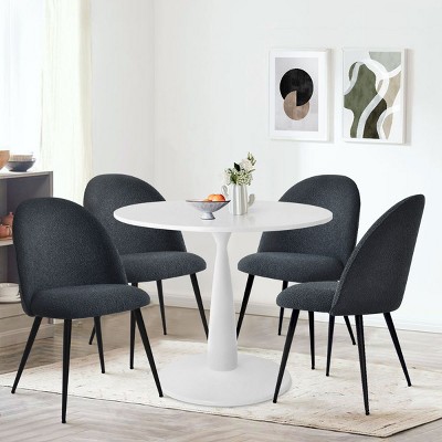 5-piece Round Dining Table Set for 4, Round Dining Table 35" and 4 Boucle Dining Chair with Black Legs, Dining Room Furniture-Maison Boucle