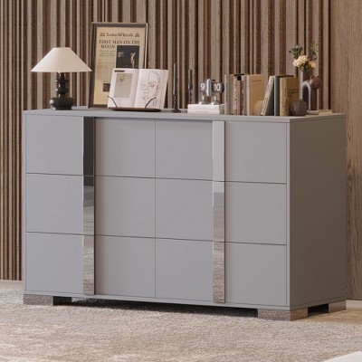 Sapphtopaz Modern 6 Drawer Dresser for Bedroom, Mirrored Dresser with Metal Handles, Elegant Storage Cabinet for Bedroom, Entryway
