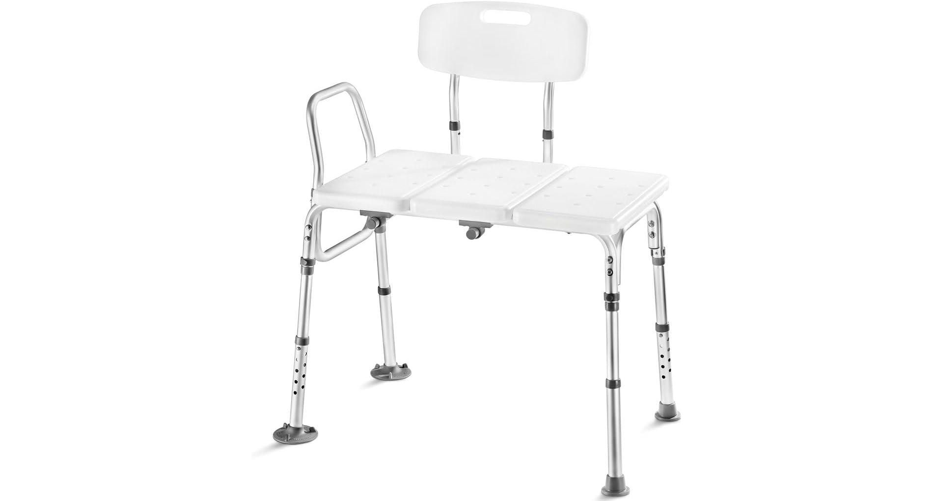 Transfer Bench for Bathtub - Adjustable Shower Chair for Elderly and Disabled, Holds Up to 400 lbs, Safe and Easy Transfer, White - MedicalKingUsa