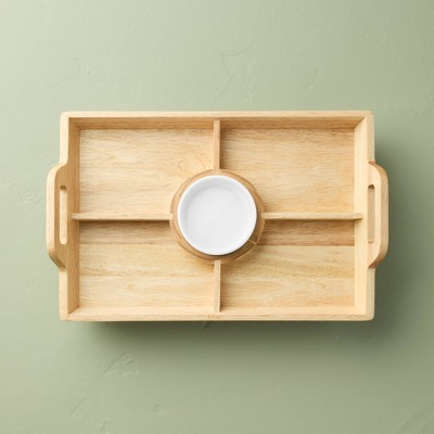 11"x16" Wood Serving Tray with Ceramic Bowl Insert Brown/Cream - Hearth & Hand™ with Magnolia