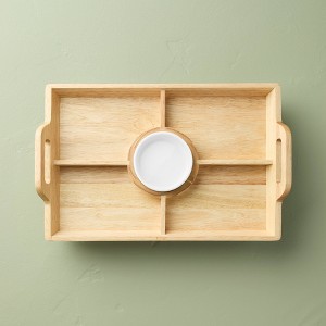 11"x16" Wood Serving Tray with Ceramic Bowl Insert Brown/Cream - Hearth & Hand™ with Magnolia - 1 of 4