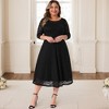 Agnes Orinda Women's Plus Size Floral Lace Round Neckline 3/4 Sleeves Midi A Line Dresses - 3 of 4