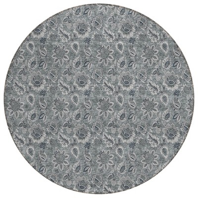 Gray Silver And Charcoal Floral Washable Indoor Outdoor Area Rug