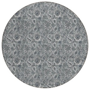 Gray Silver And Charcoal Floral Washable Indoor Outdoor Area Rug - 1 of 4