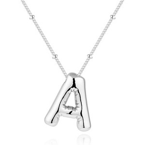 Chunky Balloon Initial Necklace 14K Gold Plated Non Tarnish Mom Gift Silver-A1 - 1 of 4