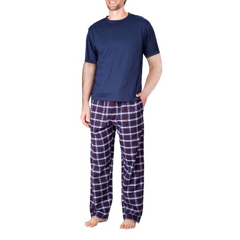 SLEEPHERO Men's Short Sleeve Flannel Pajama Set Navy with Green and Navy  Plaid Small