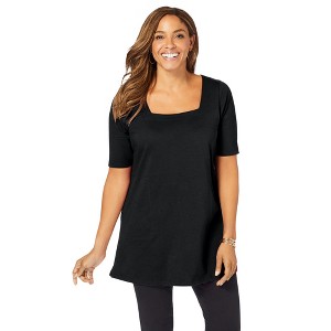 Jessica London Women's Plus Size Stretch Cotton Square Neck Tunic - 1 of 4