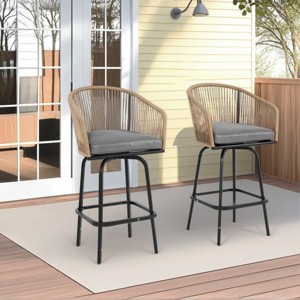 Outdoor Bar Stools Set Of 2,Upholstered Patio Bar Stools With Steel Frame,PE Rattan Woven Armrests Bar Stools For Backyard Garden-Coolbibila - 1 of 4