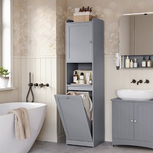 VASAGLE Tall Bathroom Cabinet with Laundry Basket, Removable Laundry Basket with Handles, Compartment with Door, Linen Tower - 1 of 4