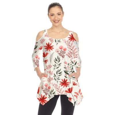Women's Floral Printed Cold Shoulder Tunic - White Mark