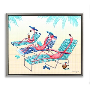 Stupell Industries Pink Flamingos Lounging Beach Chairs Tropical Scene Black Floater Framed Canvas Wall Art - 1 of 4