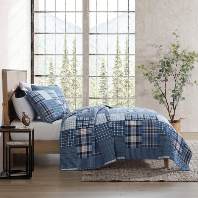 Hawthorne Blue Cotton Twin Reversible Quilt Set