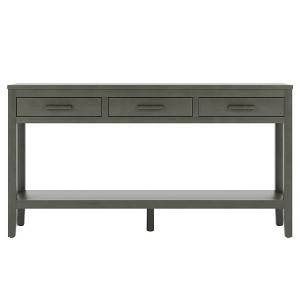 TiramisuBest 62.2" Farmhouse Console Table,Entryway Table with 3 Drawers, Bottom Shelf & Handles, Gray Sofa Table for Living, Hallway, Kitchen - 1 of 4