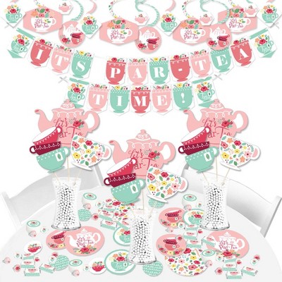 Big Dot of Happiness Floral Let's Par-Tea - Garden Tea Party Supplies - Banner Decoration Kit - Fundle Bundle