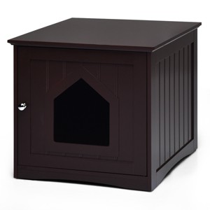 Tangkula Wooden Pet Cat House Litter Box Cat Washroom Nightstand Cat Storage Bench - 1 of 4