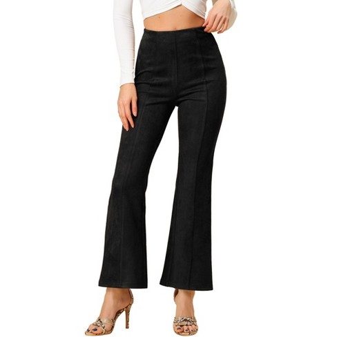 Allegra K Women's Casual High Waist Flared Hidden Side Zipper Solid Long  Pants Black Large