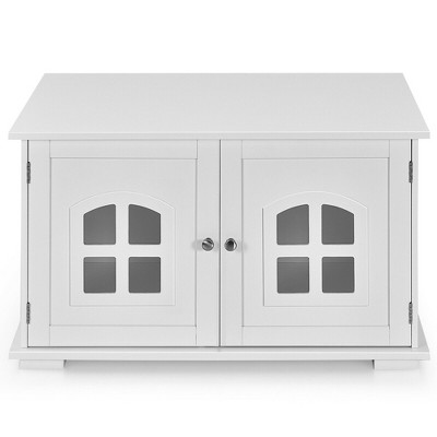 White MDF Freestanding Cat Litter Box Enclosure with Windows