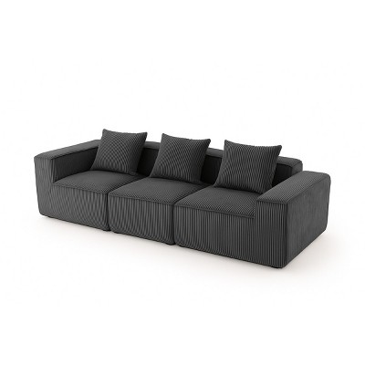 Modern Modular Corduroy Sofa with 3 Pillows, 3-Seat Compression Couch, Luxurious Sleek Cloud Sofa for Living Room or Apartment – The Pop Home