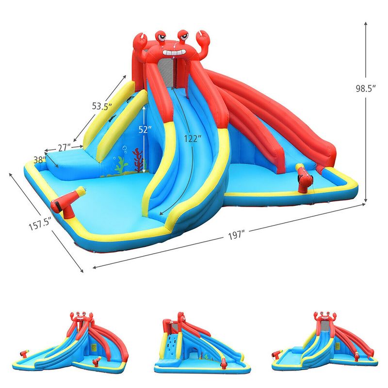 Costway Inflatable Water Slide Crab Dual Slide Bounce House Splash Pool W/ 950W Blower, 3 of 13
