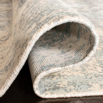 Aqua Blue Hand-Knotted Wool and Viscose 6' x 9' Area Rug