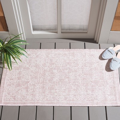 Soft Pink and Ivory Botanical Stain-Resistant Synthetic Area Rug, 2' x 3'7"