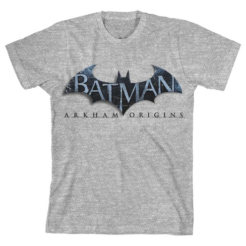 Batman Arkham Origins Text Logo Boy s Heather Grey T shirt XS